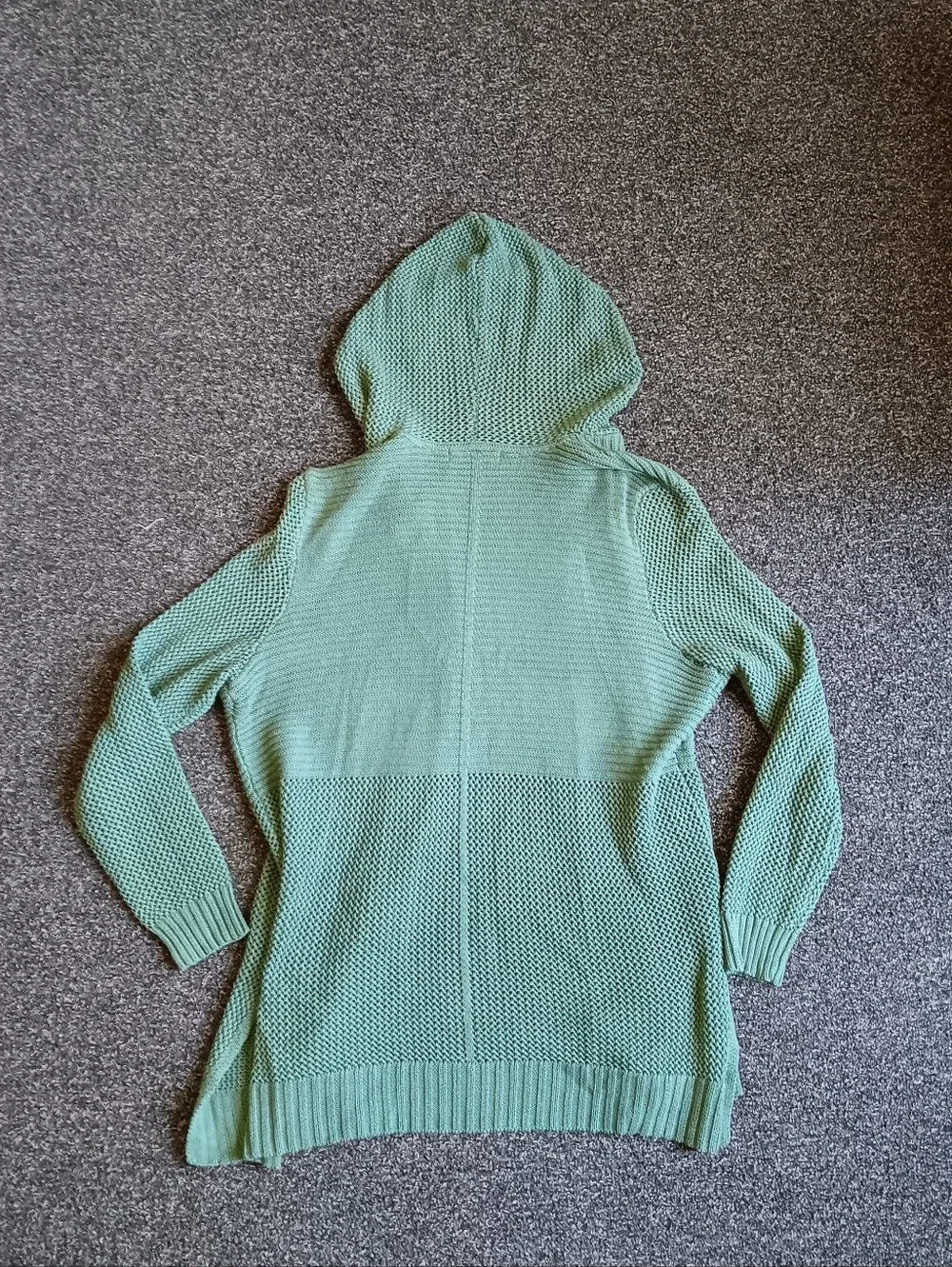 Marled 1X Light Green Hooded Knit Open Front Cardigan Sweater, Womens Plus Size